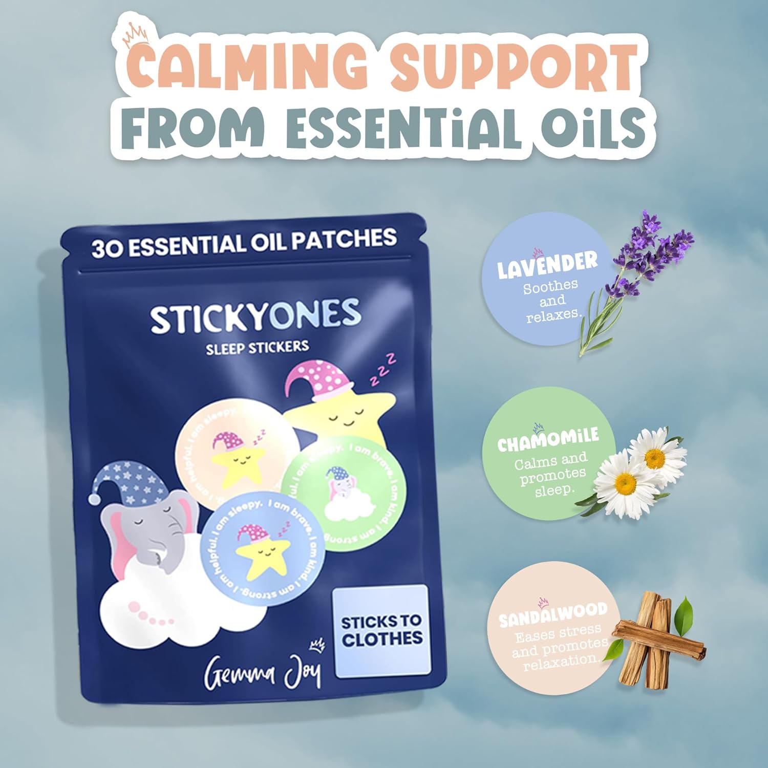 Gemma Joy Sleep Bundle – Baby Sleep Soother Teddy Bear with Cry Activated Heartbeat & Kids Sleep Patches (30 Pack) with Sandalwood, Chamomile & Lavender – Melatonin-Free Sleep Aid