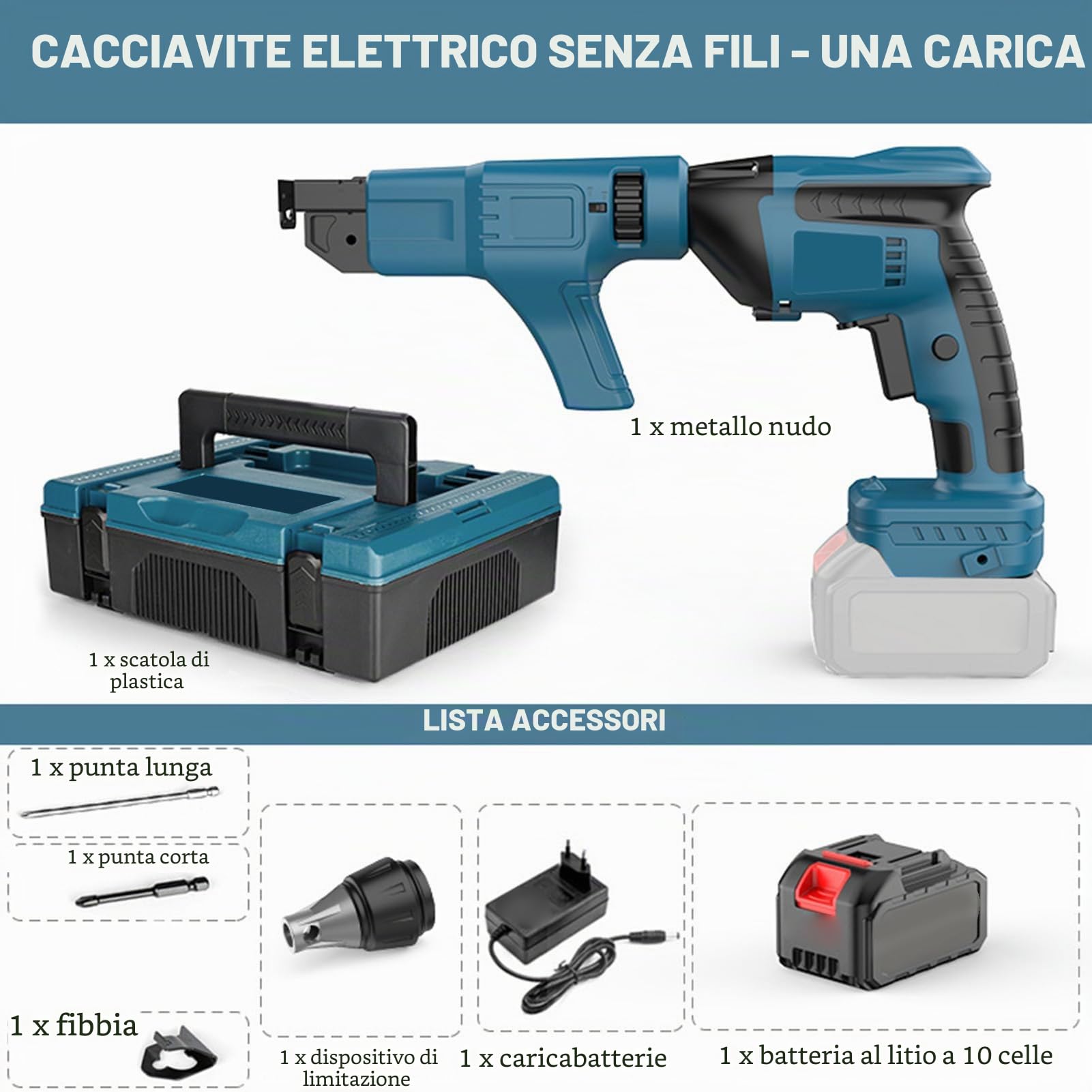 banapoy Pistola Avvitatrice per Cartongesso a Batteria, Kit Avvitatore per Cartongesso e Cacciavite Ad Avanzamento Automatico con Cassetta degli Attrezzi, Pistola Sparachiodi Catena