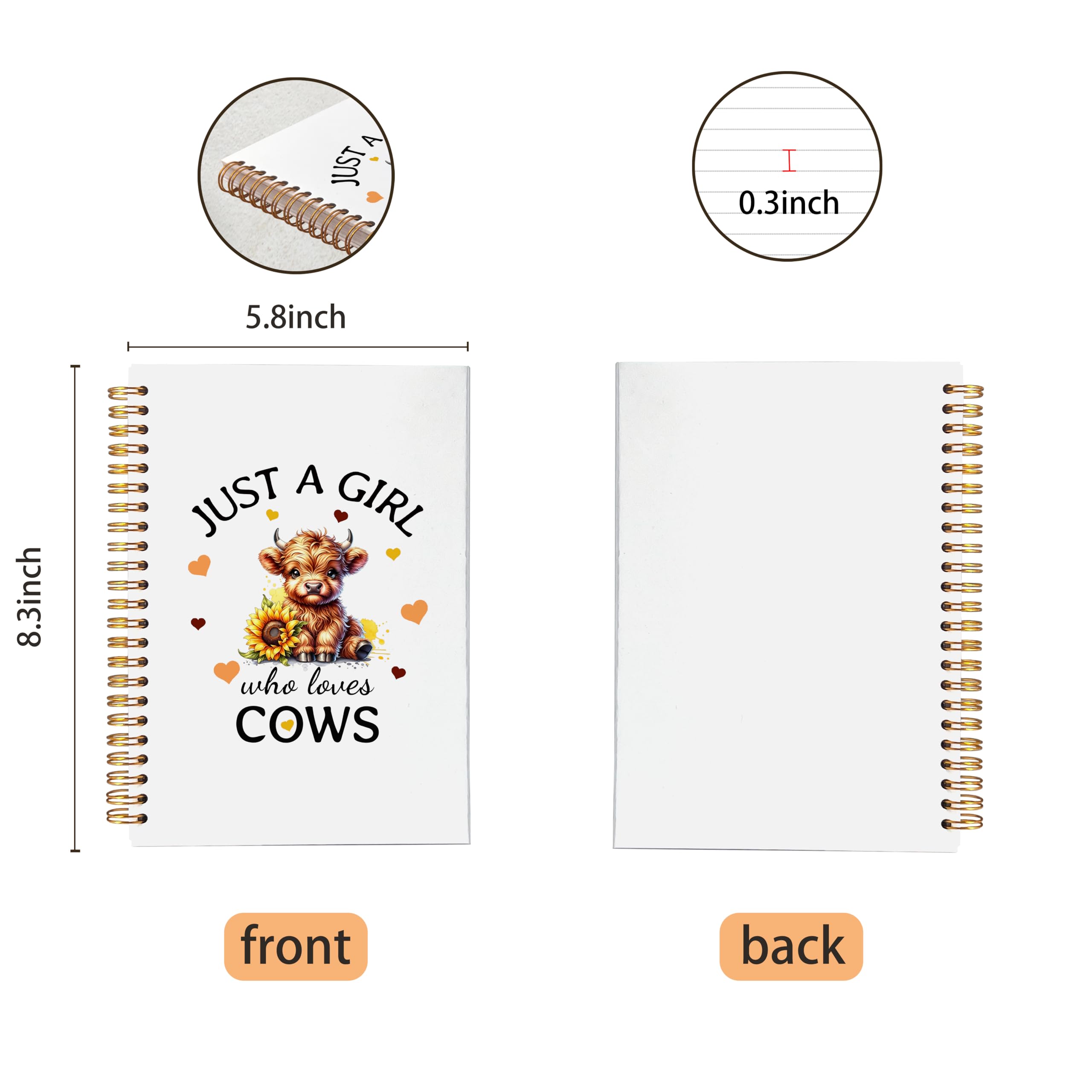 VNWEK Highland Cow Lover Gifts - Taccuino a spirale, 14 x 20 cm, con copertina rigida, con copertina rigida e copertina rigida