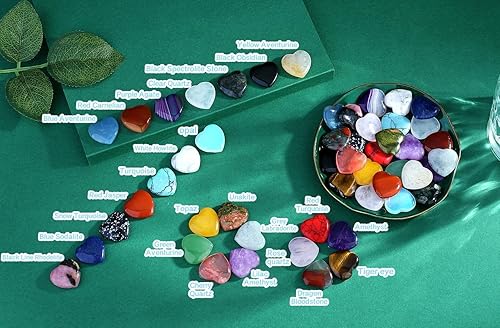 Vista 3 de QINJIEJIE Juego surtido de 50 piedras naturales con forma de corazón, piedras preciosas en forma de amor, cristal de bolsillo para el pulgar