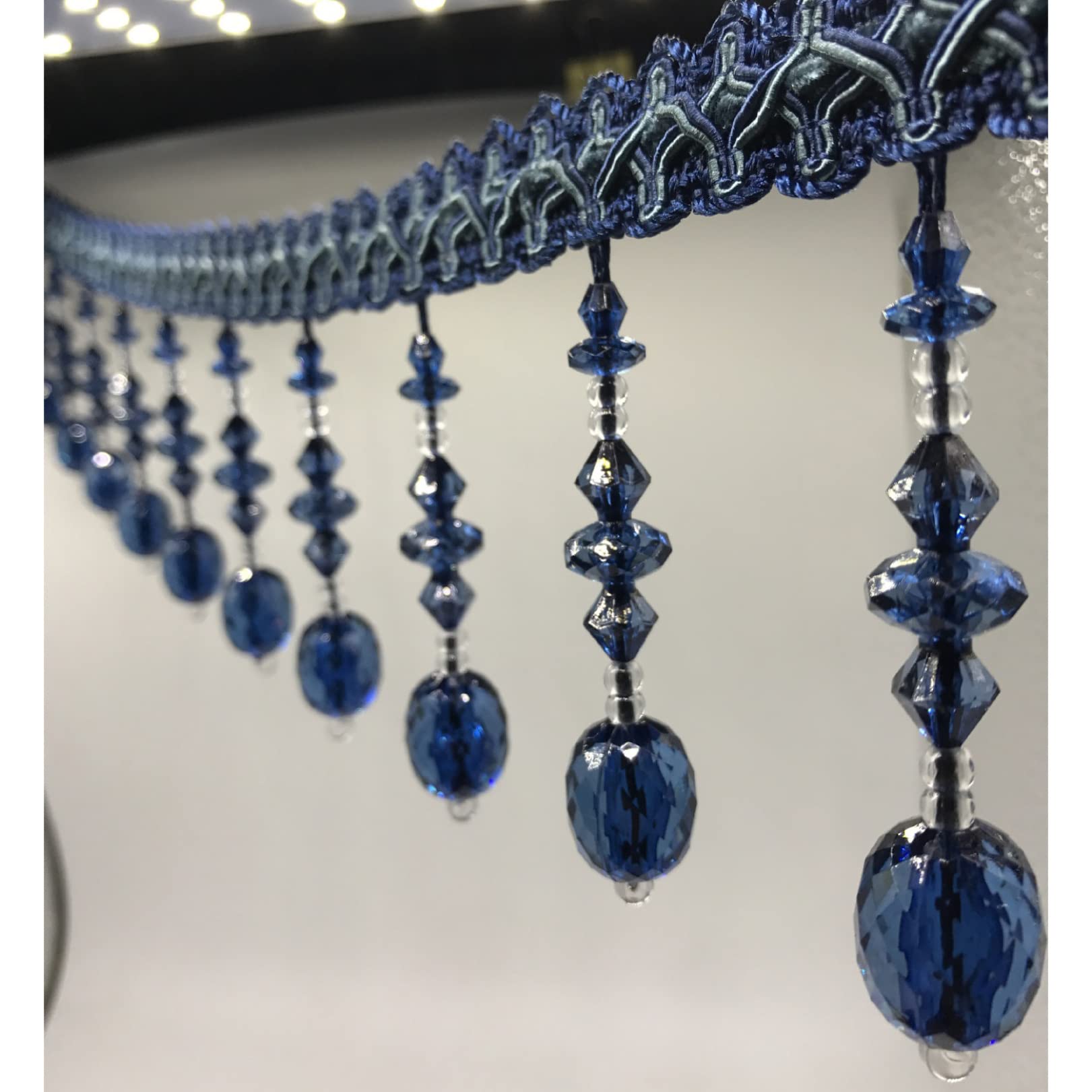 Dvnfwkc Dark Blue Curtain Fringes Trim, 12 Meters Trim For Curtain Braid Beaded Pendant Tassel Sewing Fringe Home Decor Hanging Beads Fabric Ribbon Trimming(Dark Blue)