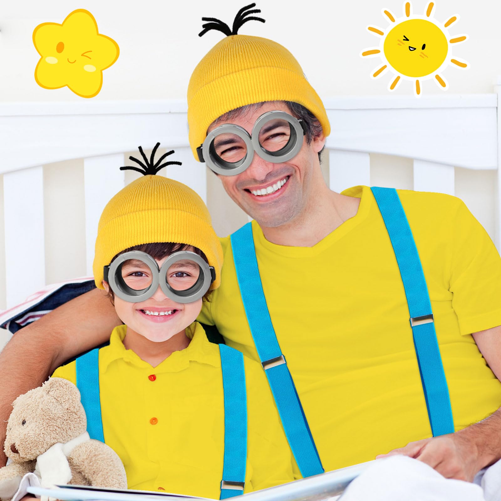 BFSYRR 4 Pcs Yellow Costume Halloween Costumes,Steampunk Goggles,Yellow Beanie,Black Gloves and Suspenders,Cute and Funny Costumes are Essential Accessories for World Book Day - Image 3