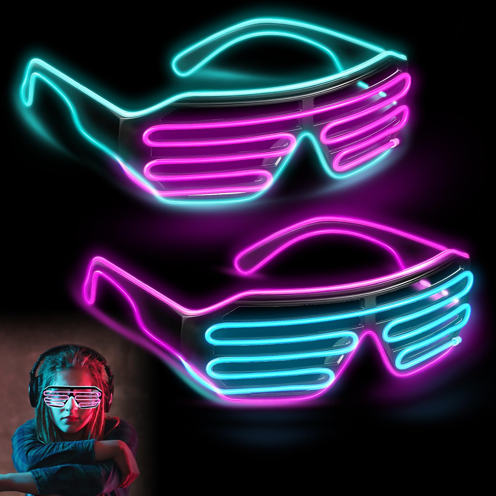 LED-Partybrillen Set – 12 Stück, 7 Styles (Herz, Stern, Etc.), Mit Blinkfunktionen – Für Geburtstag, Karneval, Konzerte
