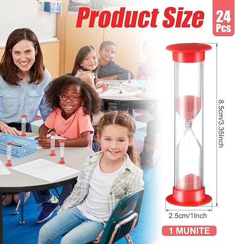 Miniatura 2 de Geelin 24 unidades de temporizador de arena de 1 minuto reloj de arena rojo a granel reloj de arena para niños adultos juegos cepillo de dientes