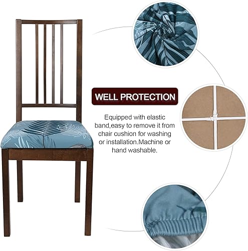 Miniatura 2 de SearchI - Fundas de asiento para sillas de comedor, hechas de jacquard elástico, juego de 4, fundas extraíbles y lavables para cocina, oficina