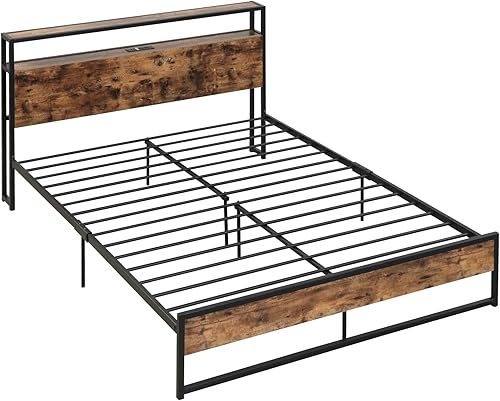 Miniatura 27 de Giantex Base de cama tamaño Queen con 4 cajones, base de cama de plataforma metálica industrial con estribo, agujeros reservados para cabecera, base
