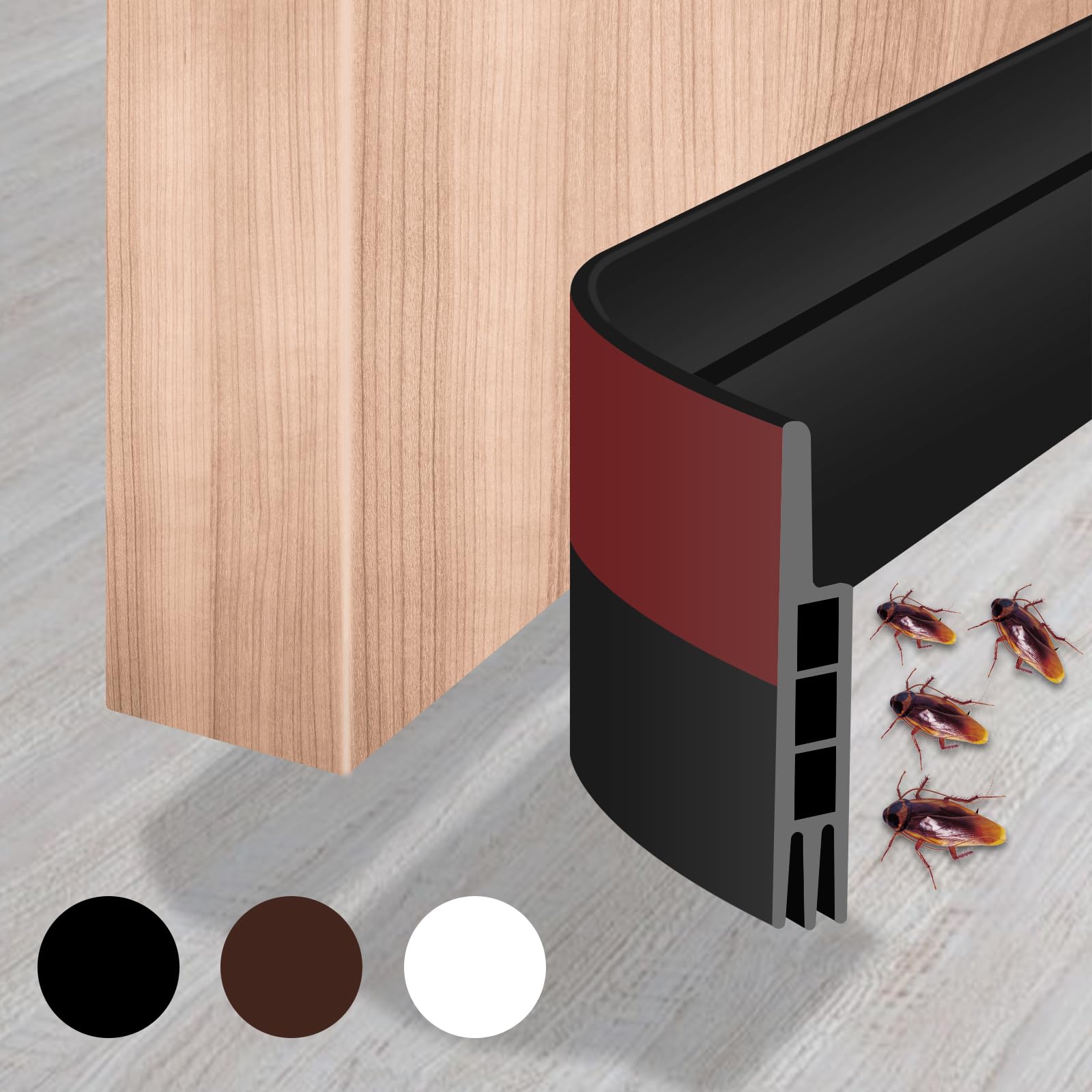 DoubleCare 2M 3-Layer Door Seal Strip, Door Draft Stopper, Bottom Seal Strip, Adhesive Draft Blocker for Exterior & Interior Doors, Dust, Air, Soundproof, Weather Stripping (Black)DoubleCare 2M 3-Layer Door Seal Strip, Door Draf…