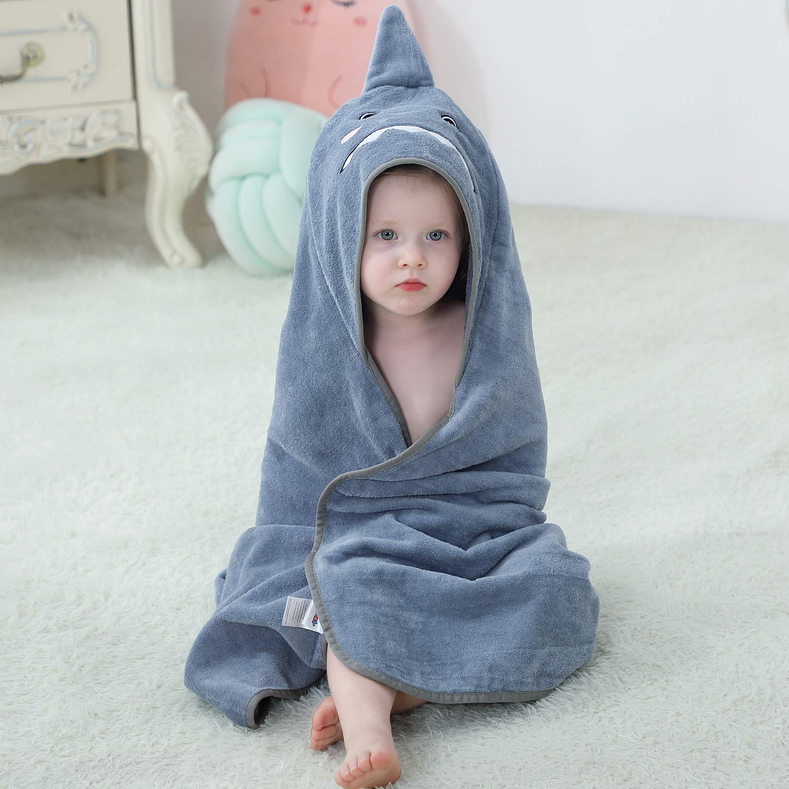 MICHLEY Toalla de baño unisex con capucha para bebé, de algodón, suave, para natación, para 0-6T, color gris