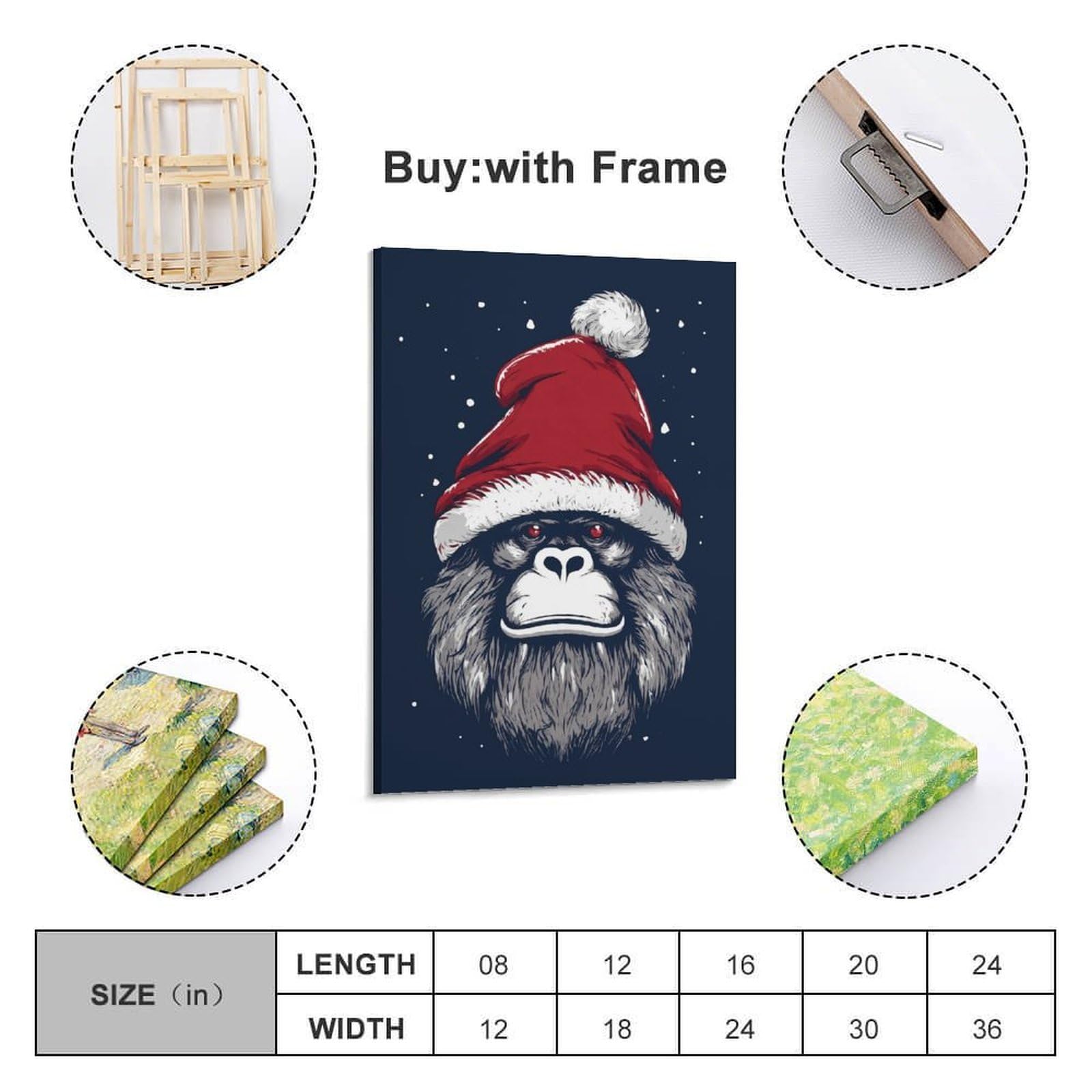 CWLLOG Stampe artistiche da parete su tela, poster natalizio con gorilla che mostra festival gotici, decorazione moderna per soggiorno e camera da letto, 40 x 60 cm
