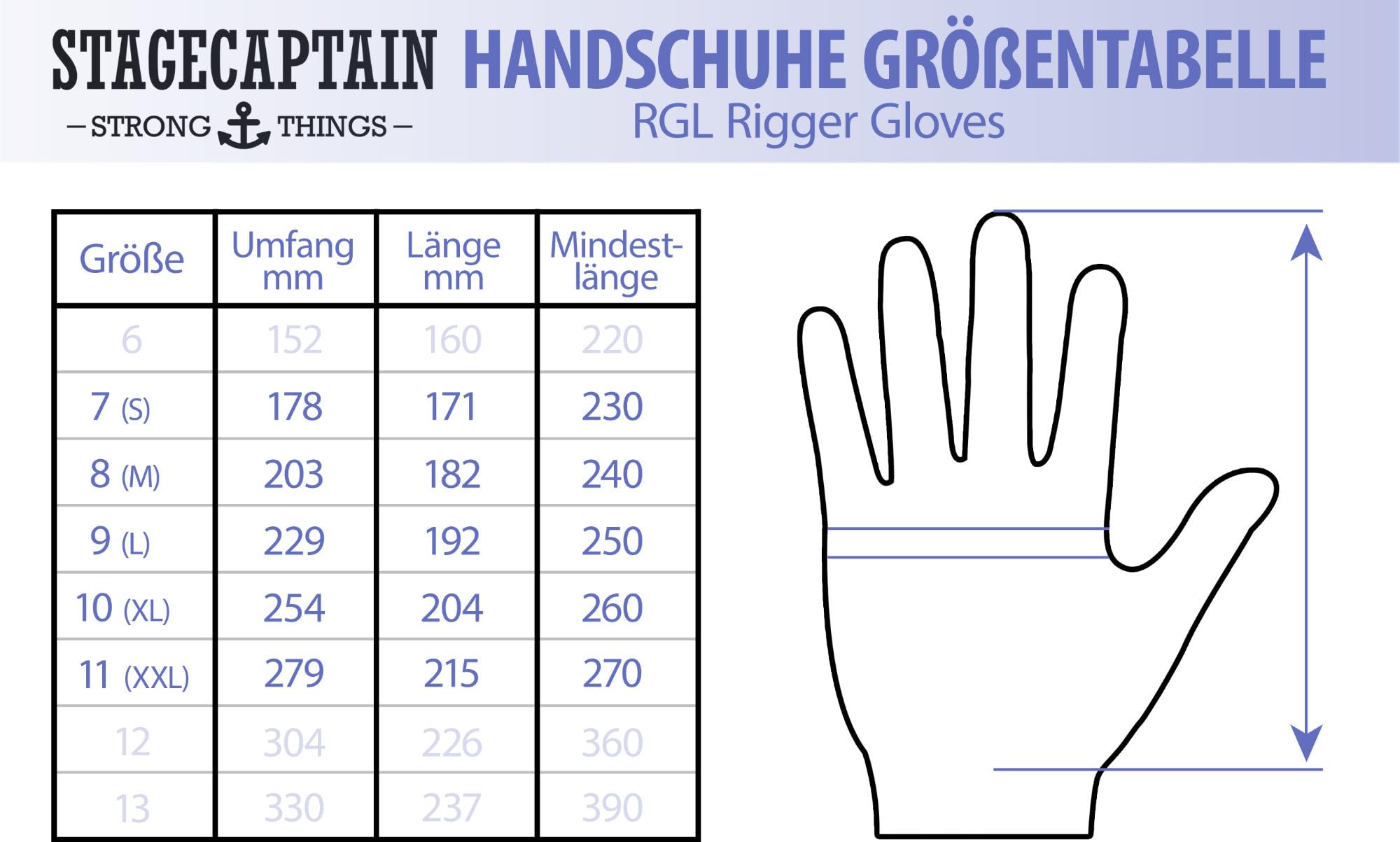 Stagecaptain Juego de 5 pares RGL-5F Rigger guantes de trabajo talla L