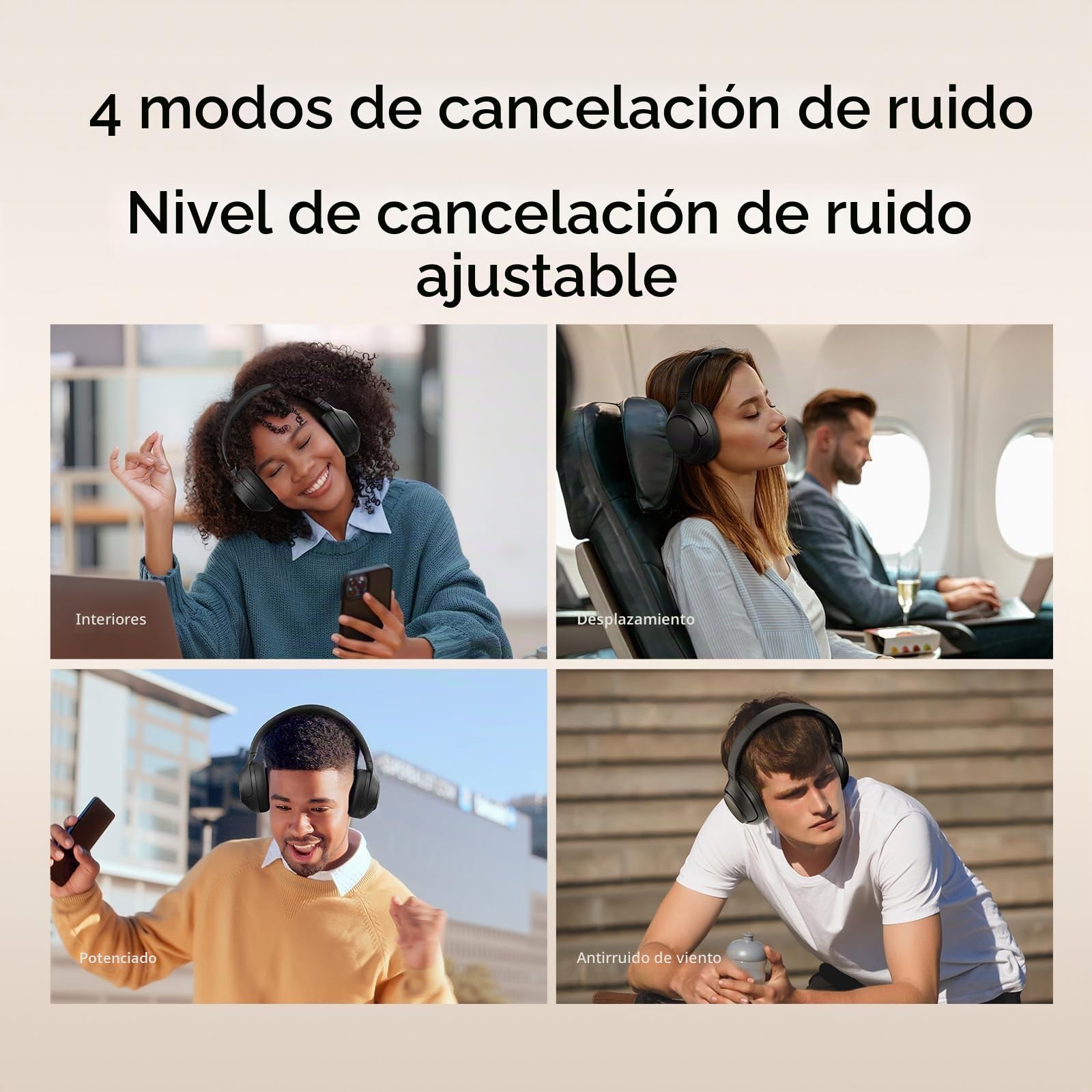 QCY H3 Cascos Inalámbricos Bluetooth 5.4 Diadema con Cancelación de Ruido Activa Híbrida, Hi-Res Audio, 60 Horas de Reproducción, Plegables Auriculares Over Ear Compatible con iOS/Android