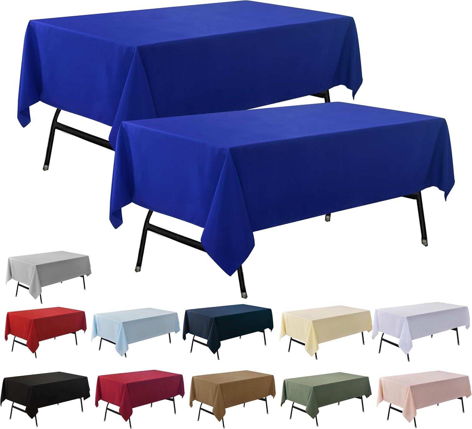 2-Pack 60x60 inch Royal Blue Table Cloths, Solid Stain and Wrinkle Resistant Tablecloth, Premium Plain Weave Polyester Fabric Rectangle Table Linen Covers for Hotel, Banquet