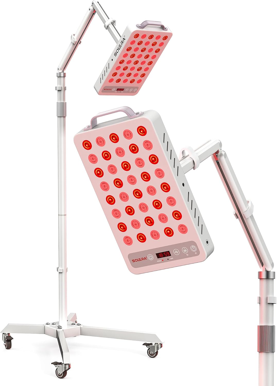 SOLRA Mobile Floor Stand for Red Light Therapy Panels, Height Adjustable 45-57" Rolling Mount with VESA 75x75mm, Heavy Duty 26lbs Capacity for RLT Wellness Lamps, Monitors and Tablets, （White