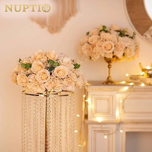 Miniatura 4 de NUPTIO Ramo de arreglo de bolas de flores - 2 piezas de 15.7 pulgadas de diámetro, bolas de rosas falsas color champán para centros de mesa mesas -