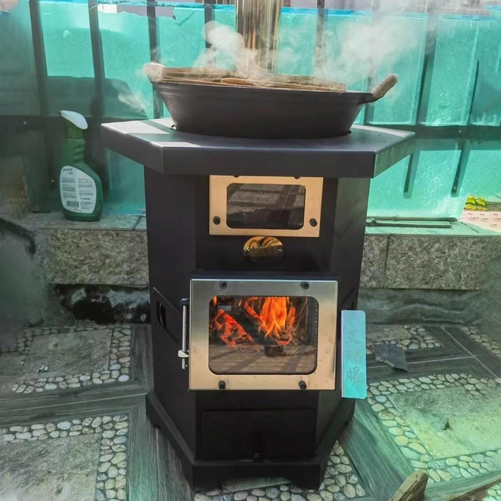 Stufa A Pellet Forno Da Campeggio Stufa A Legna Con Forno Include Canna Fumaria Da 200 Cm E Due Finestre Di Ispezione Design Completamente Saldato