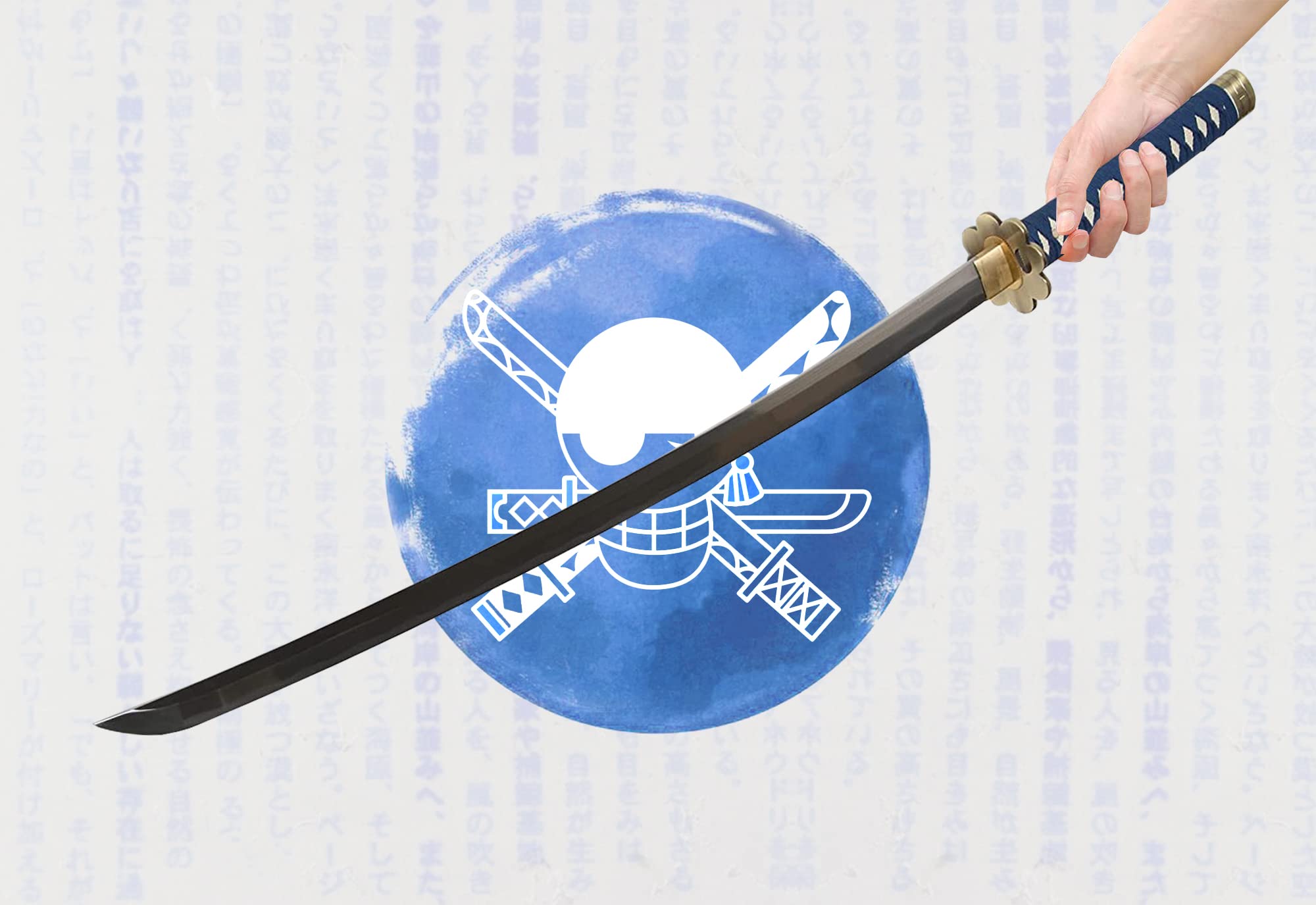 Swords and more One Piece - Roronoa Zoro Katana - gefaltet - Set, Shusui Schwert, Samurai Schwerter scharf echt, handgeschmiedeter Edelstahl mit Scheide, Schwertpflegeset für Zoro Cosplay One Piece