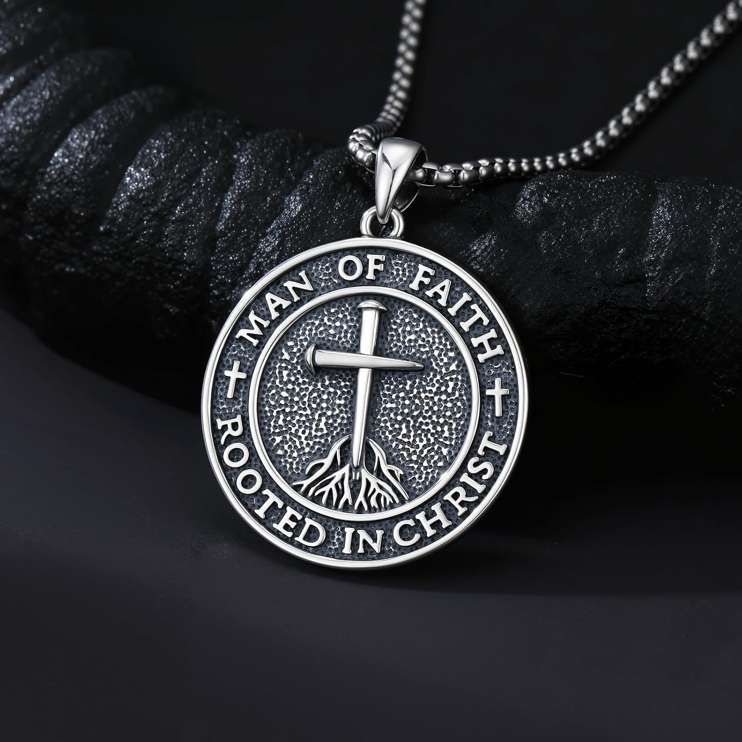 YYB Nail Cross Necklace for Men 925 Sterling Silver 3 Nail Cross Pendant Christian Jewelry Gifts for Men with 22"+2" Rolo Chain