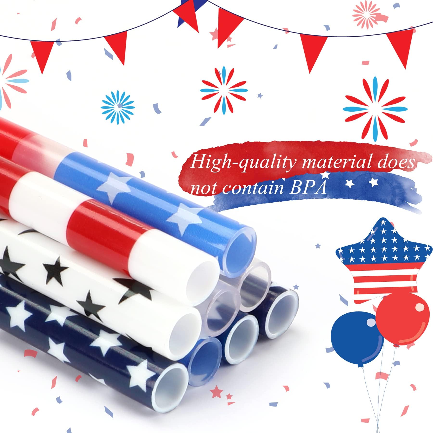 Patriotic Reusable Hard Plastic Acrylic Straws Krazy Straw Red White Blue Straws | UK