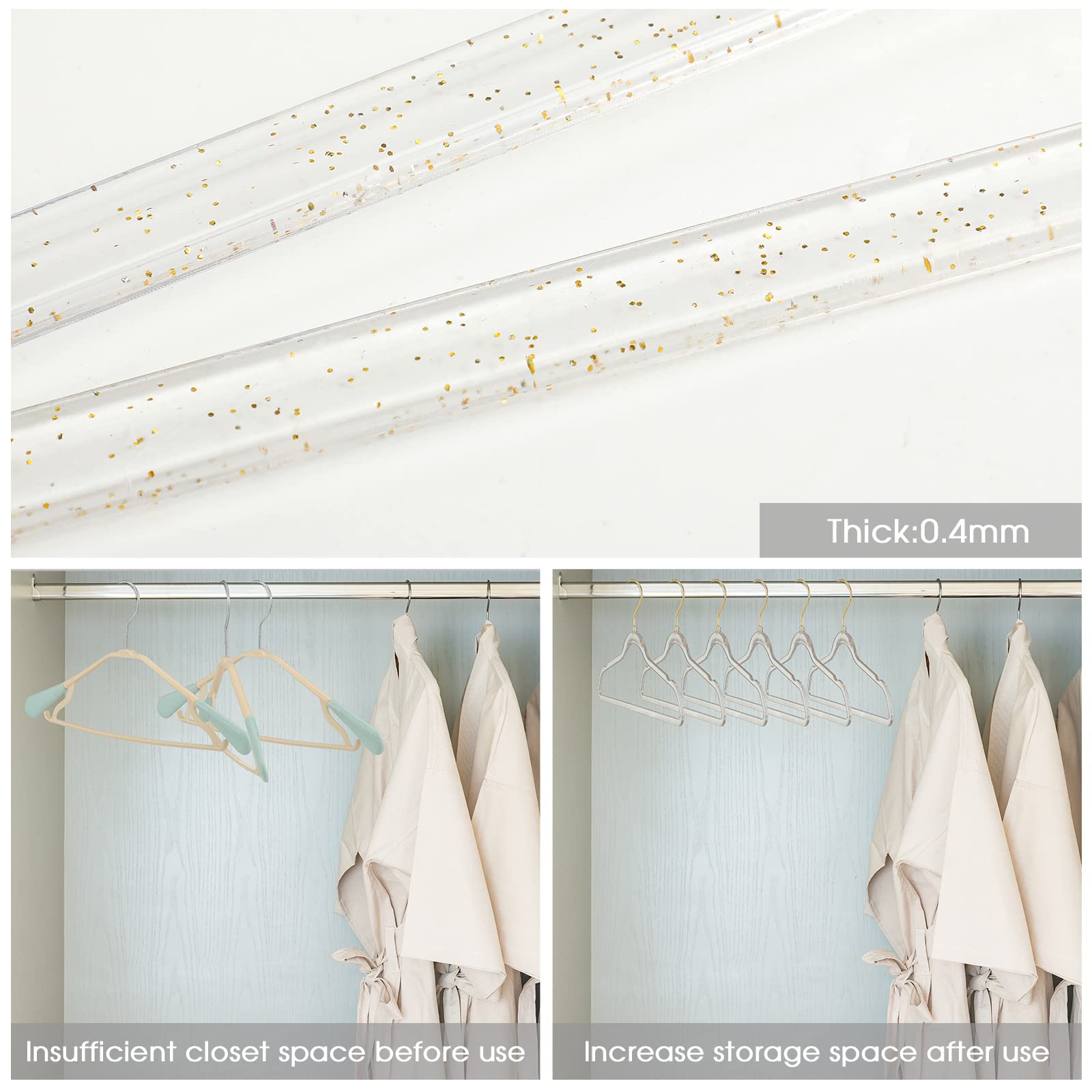 20 Grucce Appendini In Plastica Glitterata Oro - Acrilico Trasparente Con Paillettes, Ultra Sottili E Antiscivolo - 4