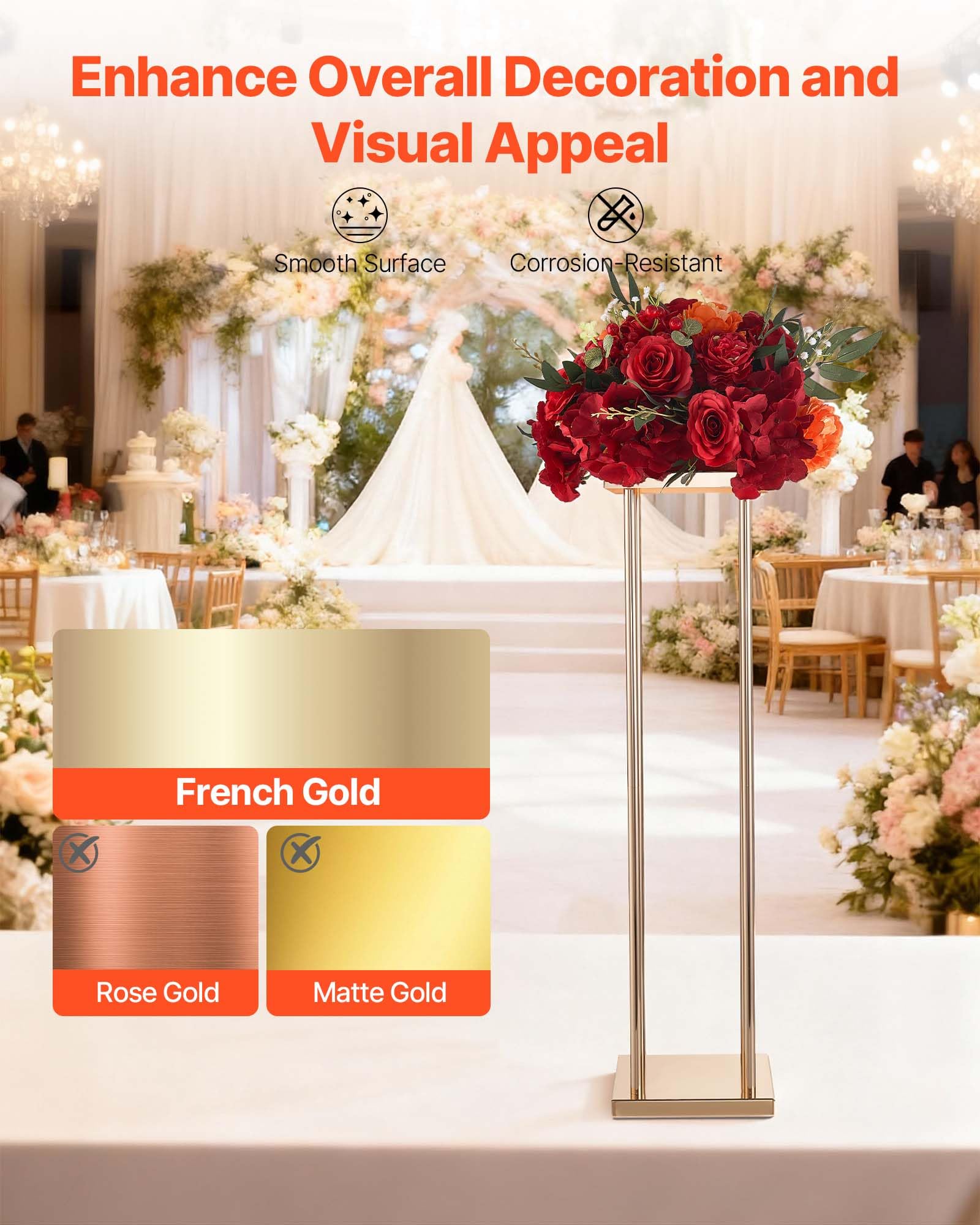 VEVOR Support Fleur Mariage Colonne Lot de 10 Support Fleur Centre Table Mariage 80 cm Présentoir Floral pour Fêtes, Anniversaires, Décoration Intérieure, avec Pieds Cylindre Panneau Métallique, Doré
