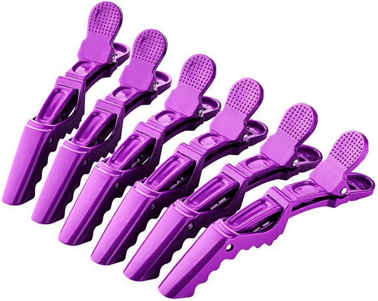 6Pcs Plastic Non Slip Hair Clips - Professional Hairdressing Styling Sectioning Clips - Salon Alligator Clips for Thick Hair - Haircut Accessories Hairgrips for Women Girls (Purple)