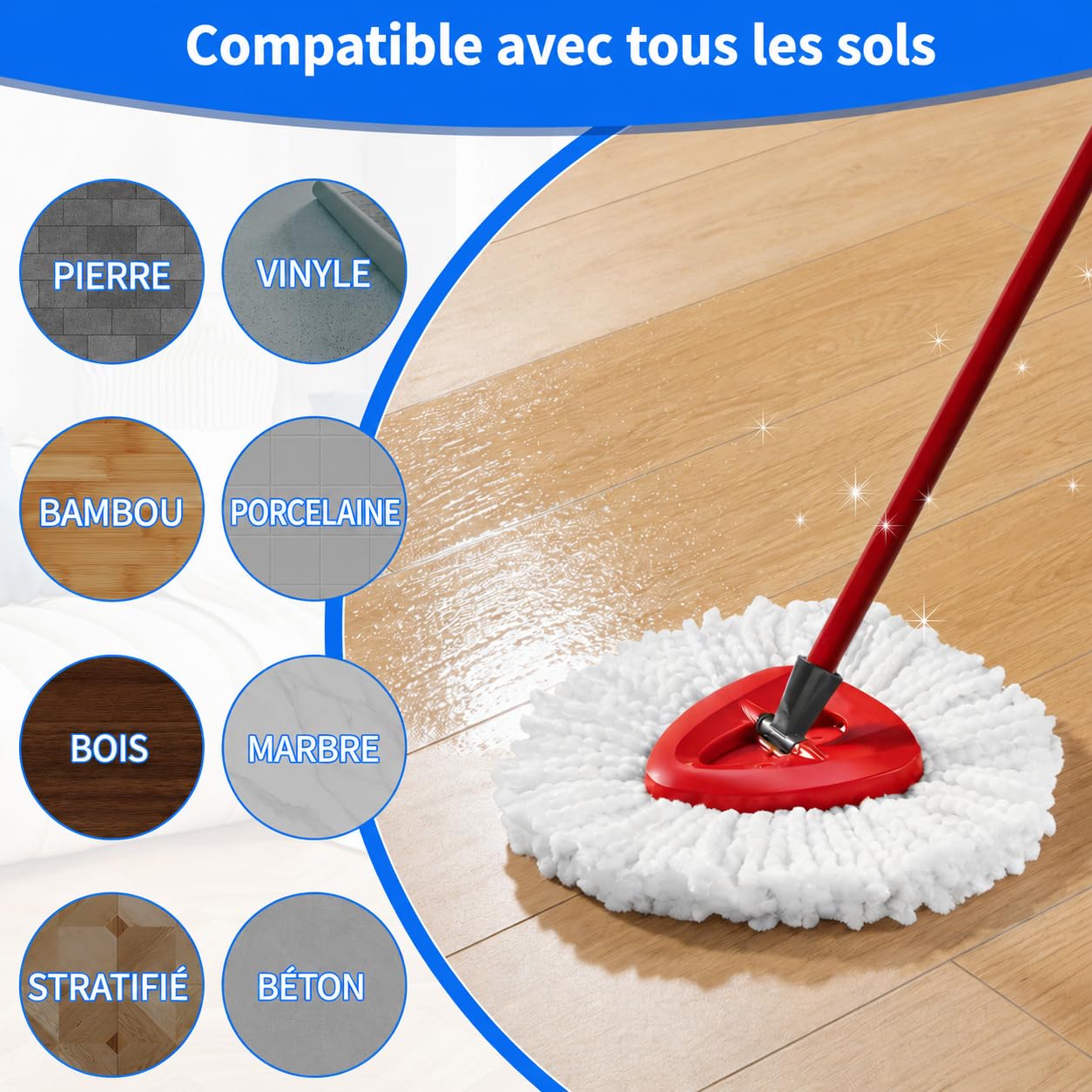 Recharge Serpillière Microfibre Lot de 4 – Compatible avec Vileda Turbo EasyWring & Clean, Têtes de Balai Haute Densité, Lavables et Réutilisables, Nettoyage Efficace Tous Types de Sols