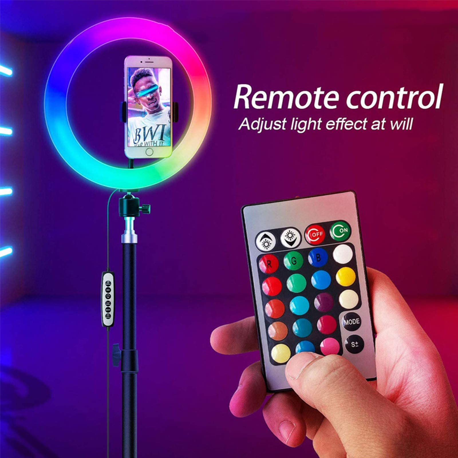 Lampa pierścieniowa 10" ze statywem, ściemniane światło pierścieniowe RGB do filmów YouTube, kolory RGB, lampa pierścieniowa z pilotem zdalnego sterowania Bluetooth do Tiktok/Live