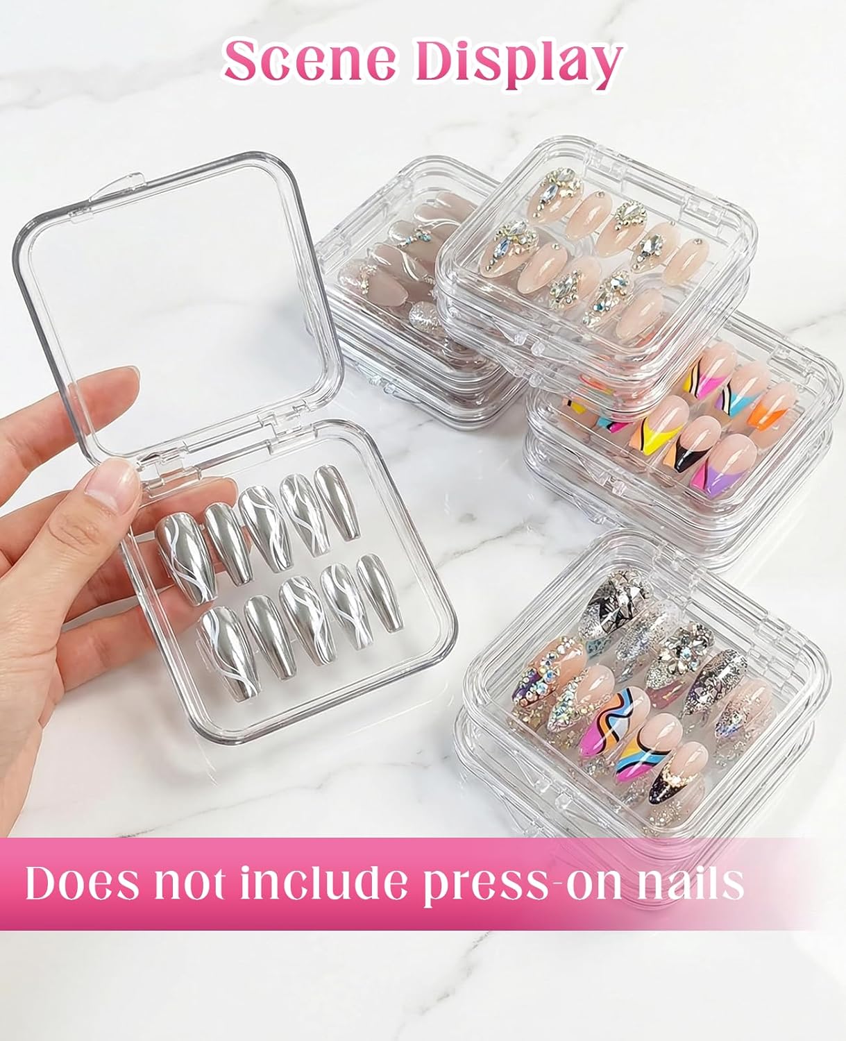 18PCS Press on Nail Packaging Case, False Nail Storage Boxs Container Holder with 60Pcs Adhesive Double