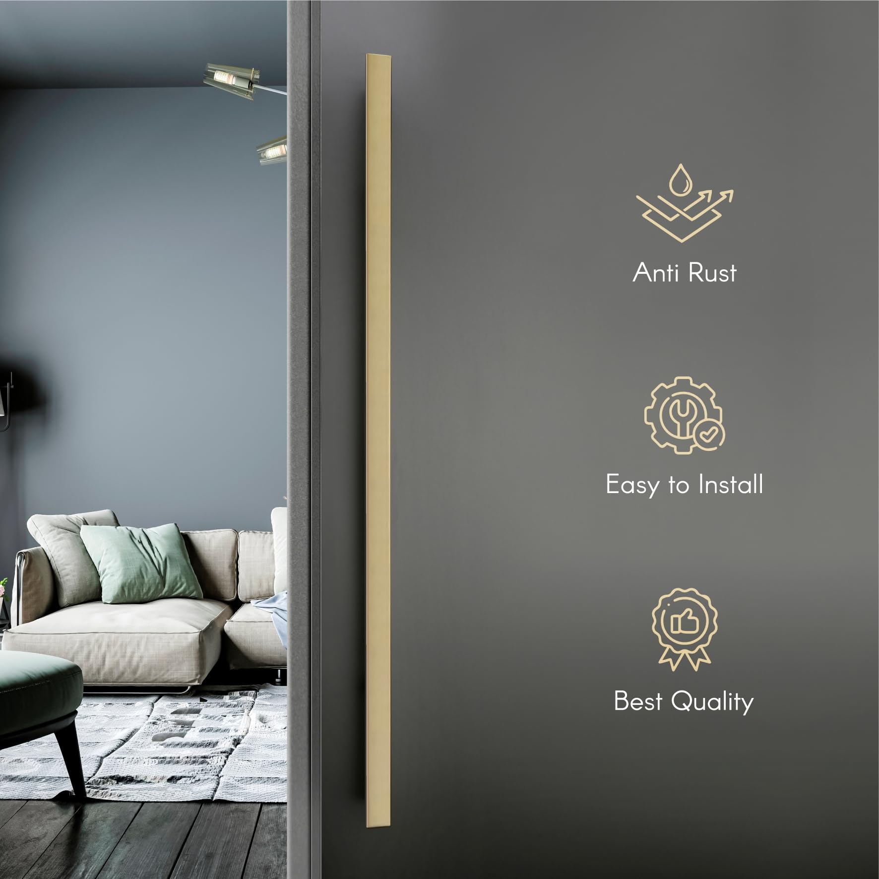 LAPO Pull Handle for Main Door and Office, 36 Inch Stainless Steel Bar for Home & Hotel Entrance, Fits with 30โ100mm Door, Well-Suited for Wooden & Glass Door, Gold Finish, 3 Year Warranty 2