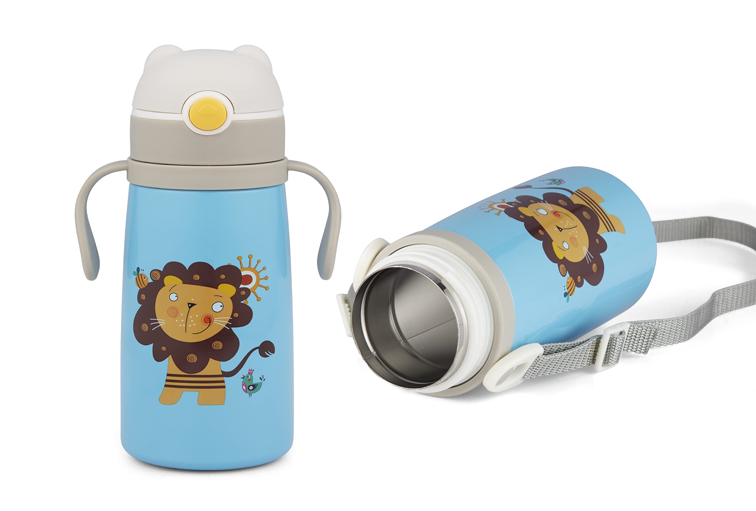Nabhya Goofy 480 ML Vacuum Thermo Seal Insulated Double Wall Steel Body Baby Sipper with One Touch Opening & Silicon Straw,Long Retention of Temperature of Hot & Cold Liquids (Light Blue)-picture-24