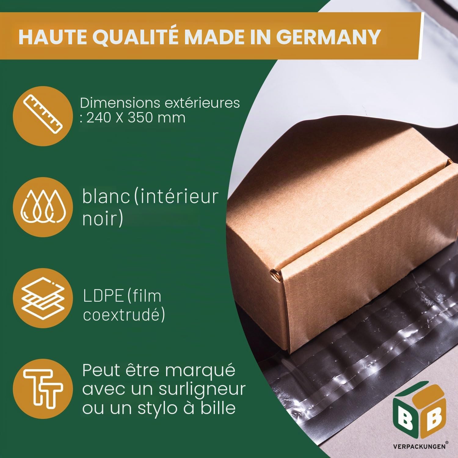 Lot de 1000 Enveloppes d'Expédition Colis Emballage Pochette en Polyéthylène Basse Densité avec Fermeture de Sécurité Autocollante