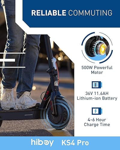 Miniatura 4 de Hiboy KS4 Pro Electric Scooter, 500W Motor (750W Peak), 10" Honeycomb Tires, Up to 25 Miles Range, 19 MPH Foldable Electric Scooter for Adults with