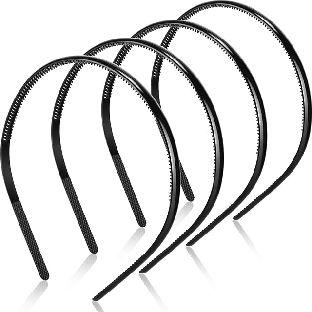 4 Pieces Plastic Plain Headbands With Teeth Skinny Plastic Headbands DIY Headbands, 8 mm WideBlack