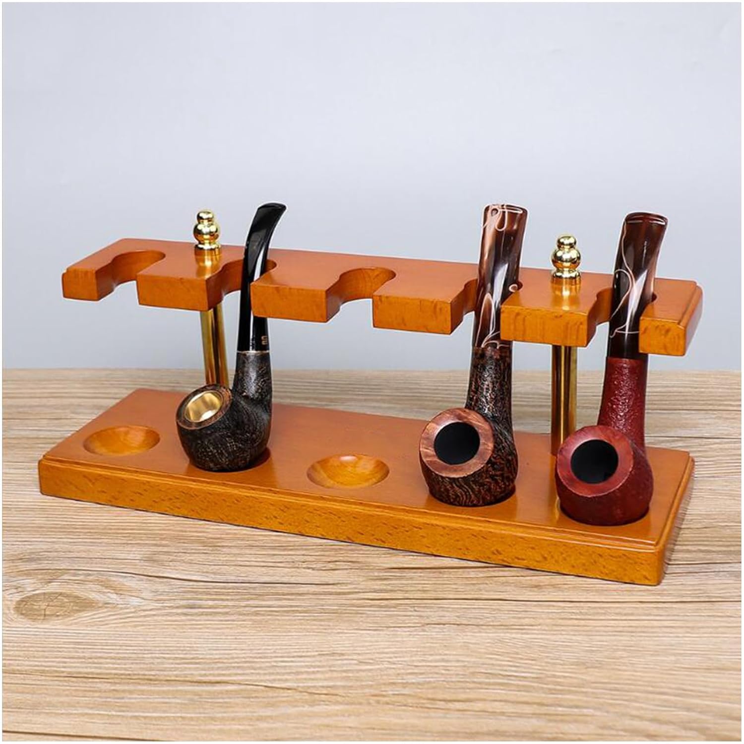 Tobacco Pipes Rack, Solid Wood Pipe Rack, Smoking Accessories Holder Stand for 5 Tobacco Pipes(Red)