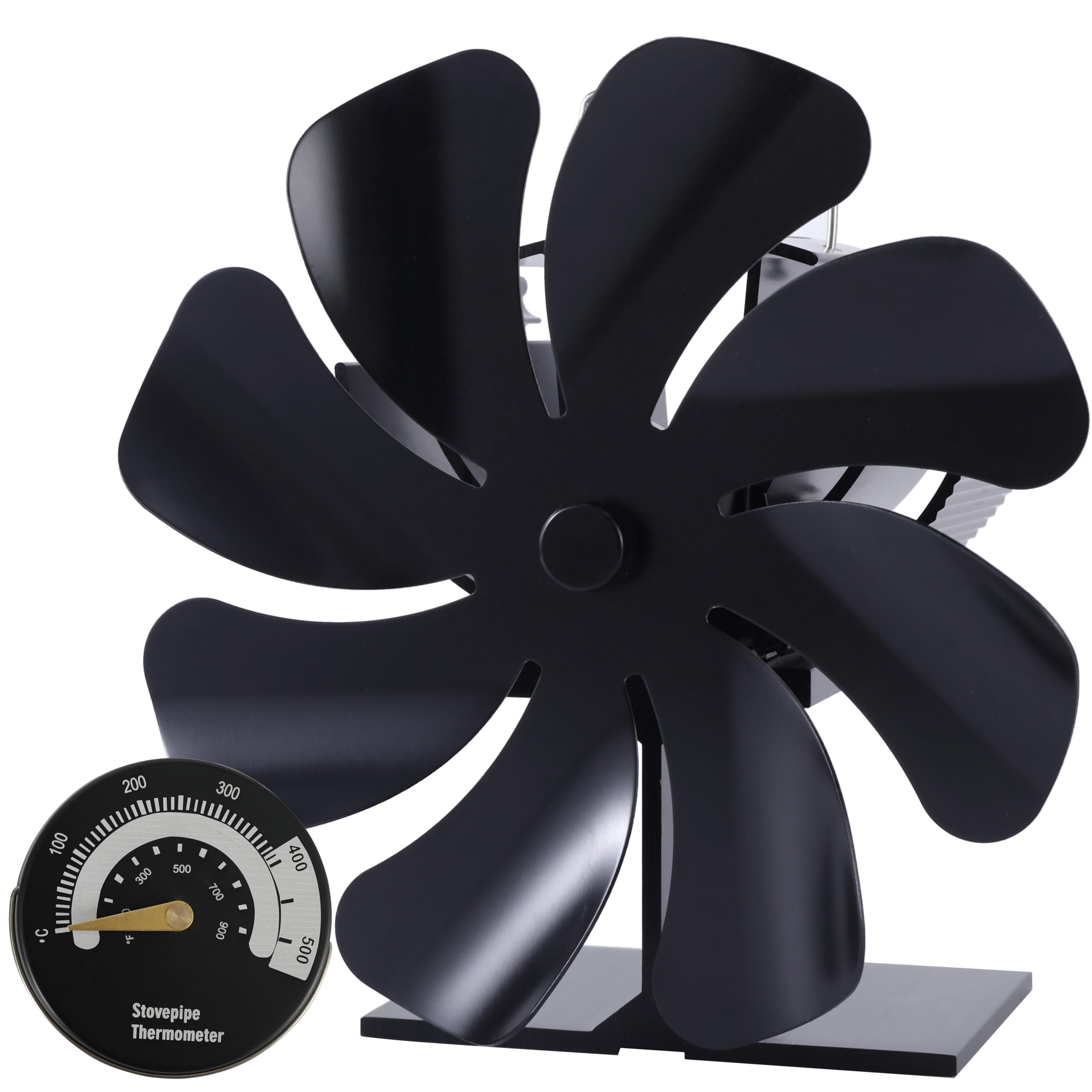 Tomersun 8-Blade Log Burner Stove Fan Heat Powered- Wood Burning Stove Fan with Thermometer for Fireplace/Log Burner/Woodburner/Multifuel Stoves