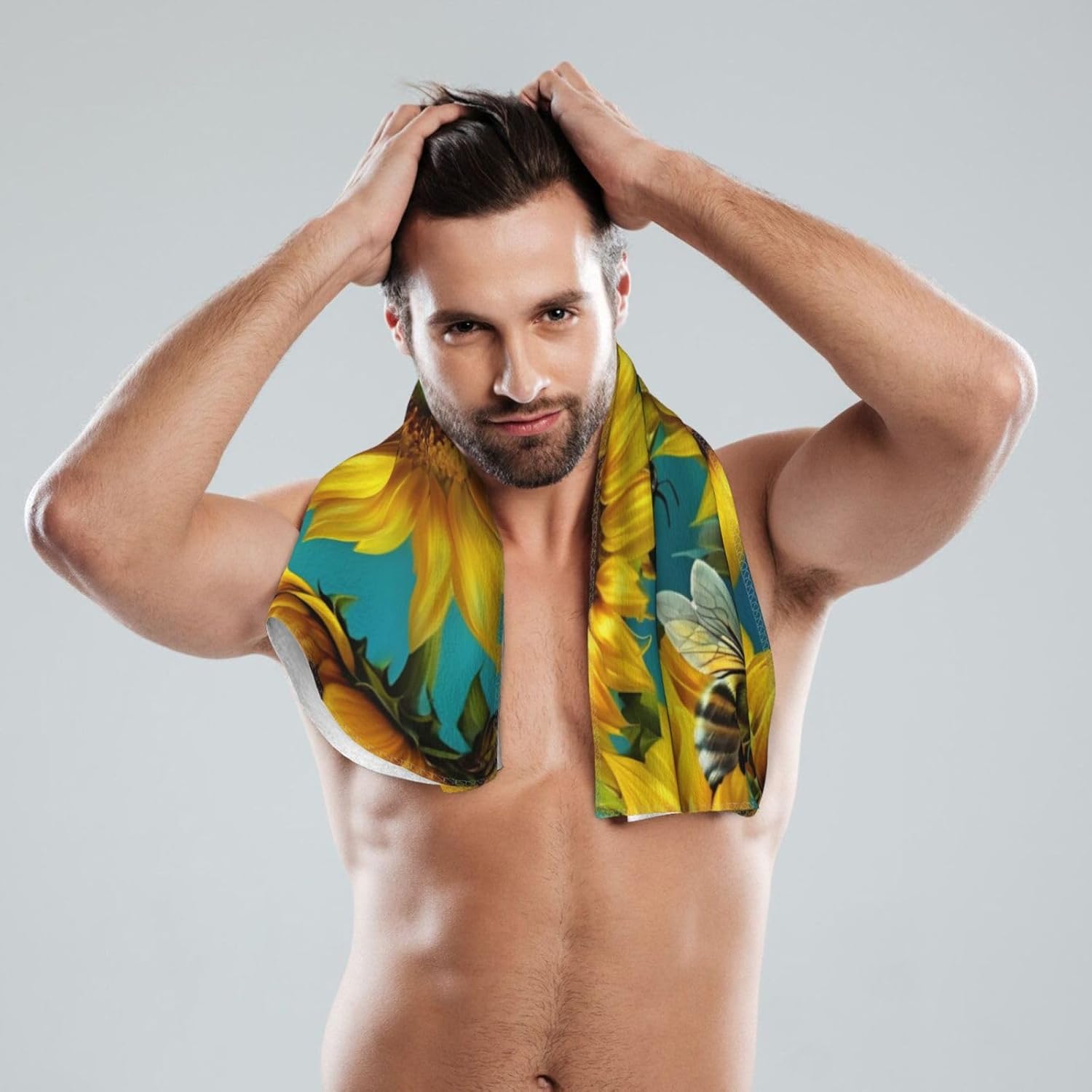 Sunflower Bees Print Hand Towels for Kitchen, Decorative Bathroom Towels Decor Farmhouse Cute for Men Women Gifts