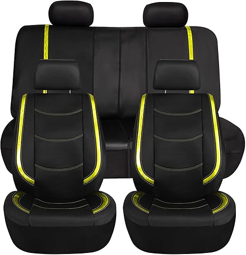 Miniatura 8 de FH Group Juego completo de fundas de asiento de coche de piel sintética color rosa, ajuste universal, fundas de asiento delantero de respaldo bajo,