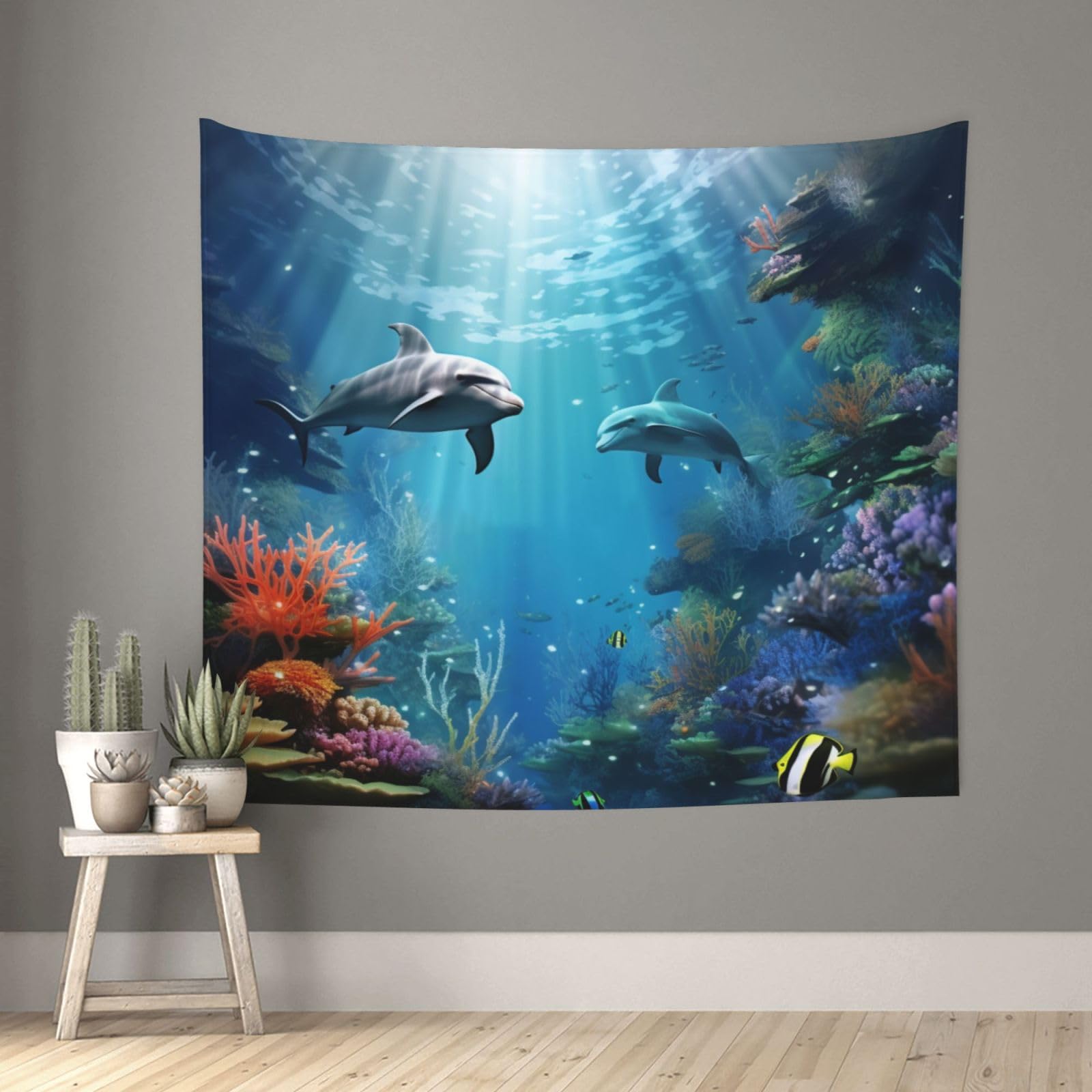 FodPand Blue Ocean Underwater Fish Tapestry for Bedroom Aesthetic, Wall Hanging Tapestries Art Decor Backdrop Wall Tapestry for Dorm Living Room Funny Poster Party Banner Background 51" X 60"