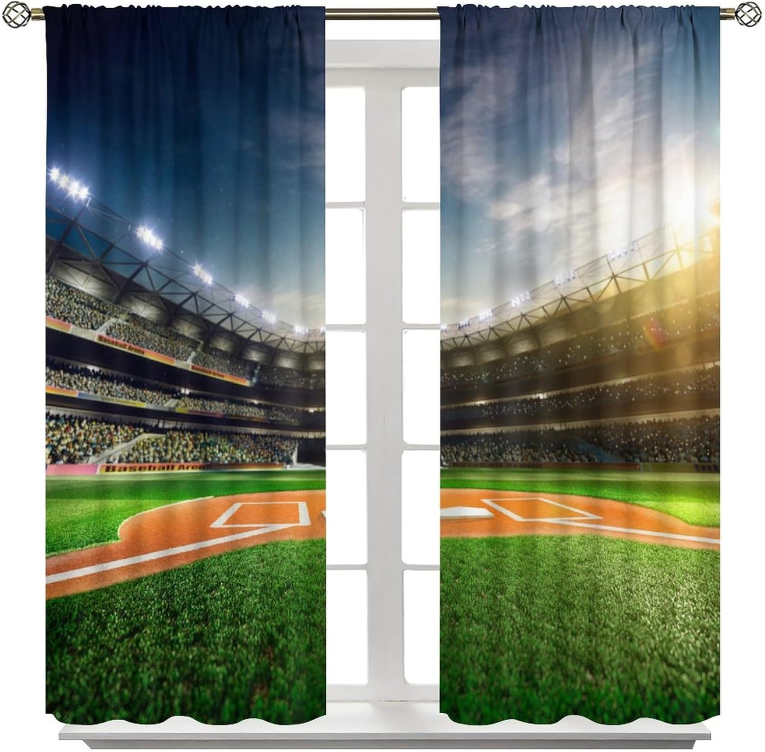 Sports Baseball Field Blackout Window Curtains,Baseball Game Stadium Arena Bedroom Decor for Boys Men Teens Child,Sports Ball Theme Cool Modern Printed Living Room Gym 55x63in