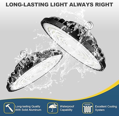 Miniatura 4 de Iluminación comercial de alta bahía LED de 150 W para almacén, taller, granero, gimnasio, cable de 5 pies con enchufe, IP65 21000 lm 5000 K