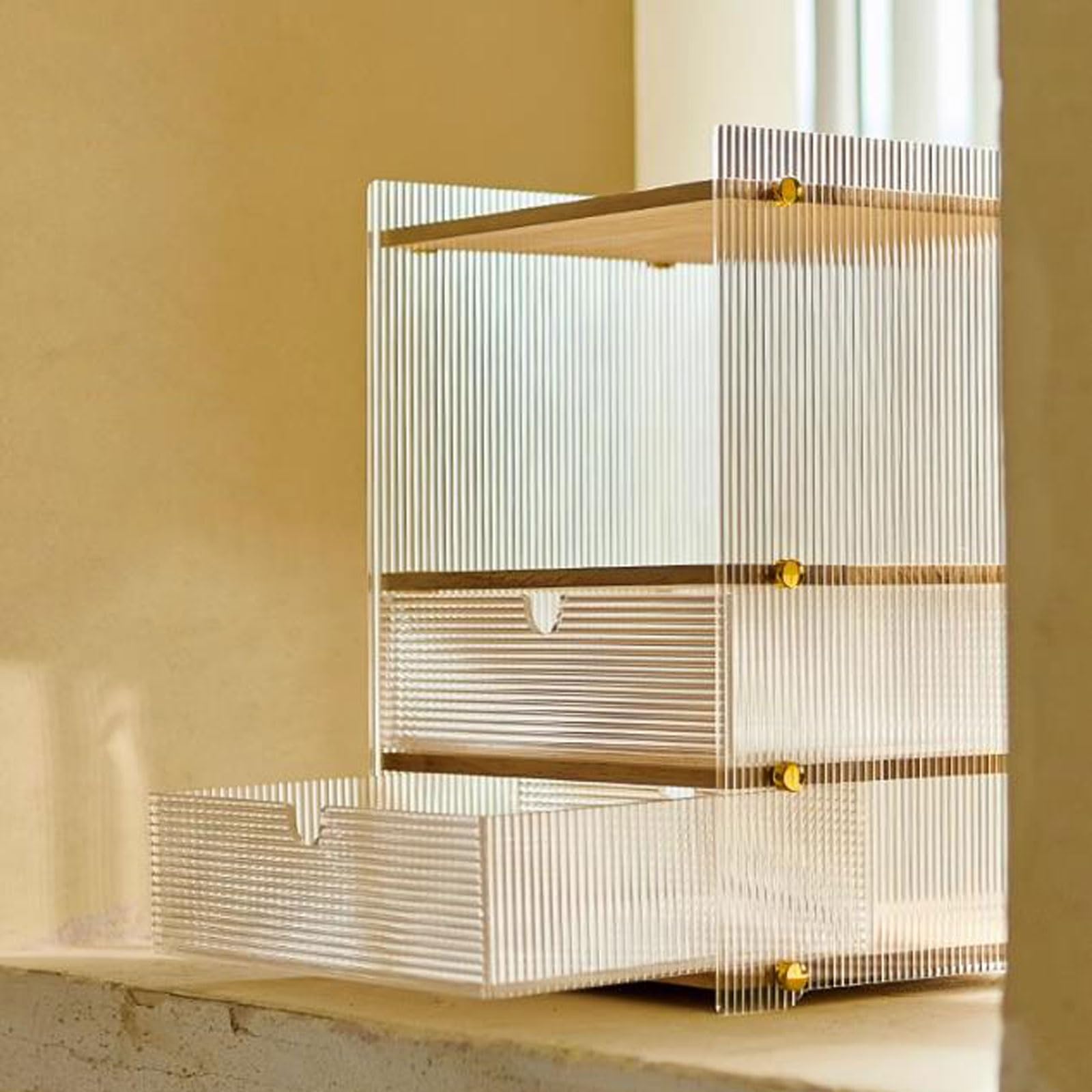 Boîte de rangement pour le maquillage Organizador de maquillaje acrílico para tocador, organizador de escritorio multifunción con 2 cajones y gabinete de almacenamiento, organizador de baño