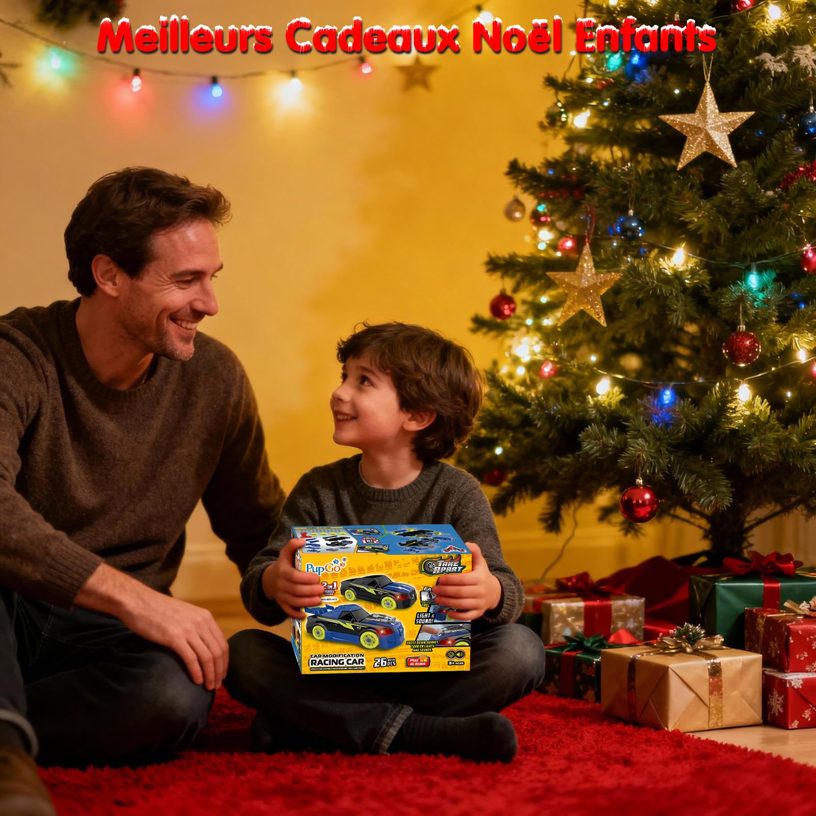 Pup Go Voiture Démontable pour Enfants 3+ Ans, Idee Cadeau de Noël, Jouet Éducatif 26 Pièces avec Perceuse Électrique, Voiture à Construire avec LED et Sons Réalistes (Bleu)