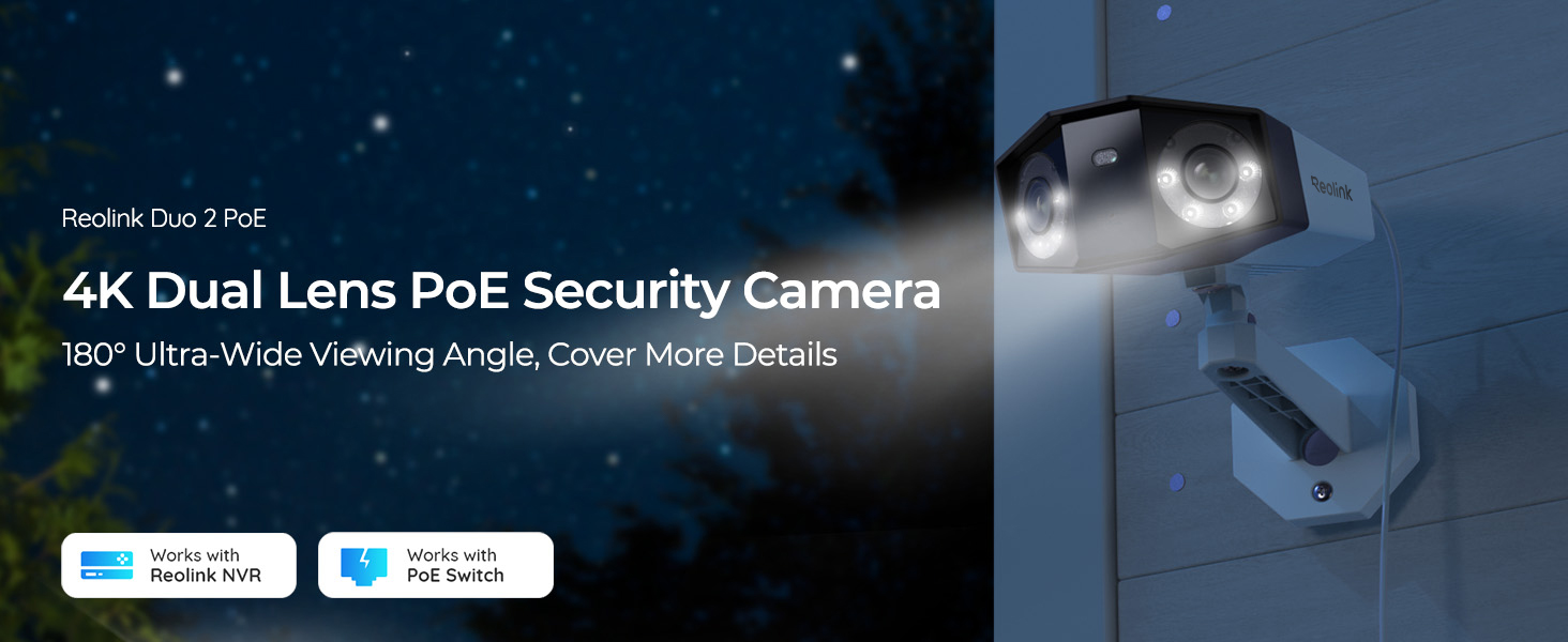 REOLINK Duo 2 PoE, 4K Dual-Lens PoE Security Camera with 180