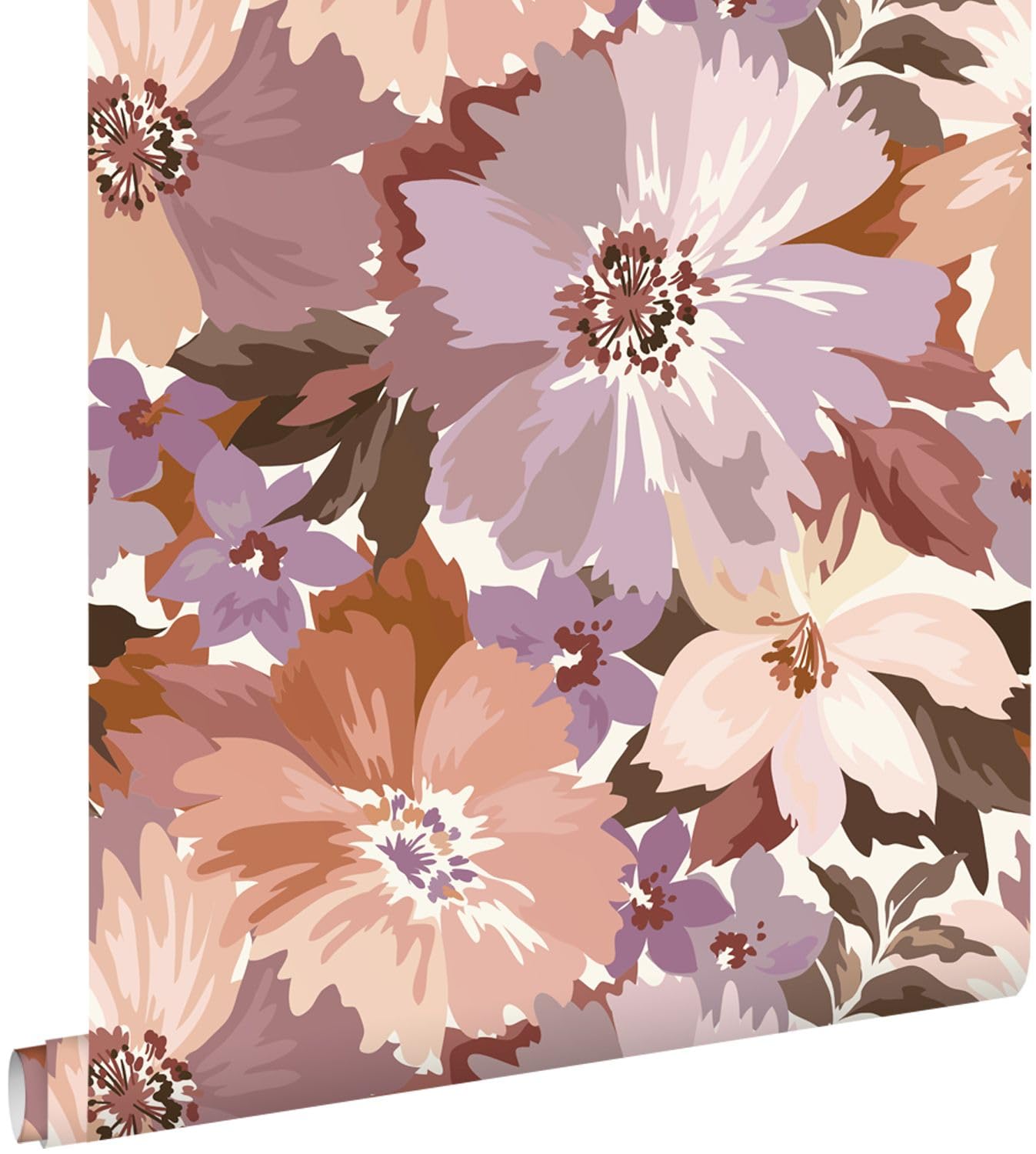 papier peint fleurs mauve violet et terracotta 50 x 900 cm - ESTAhome
