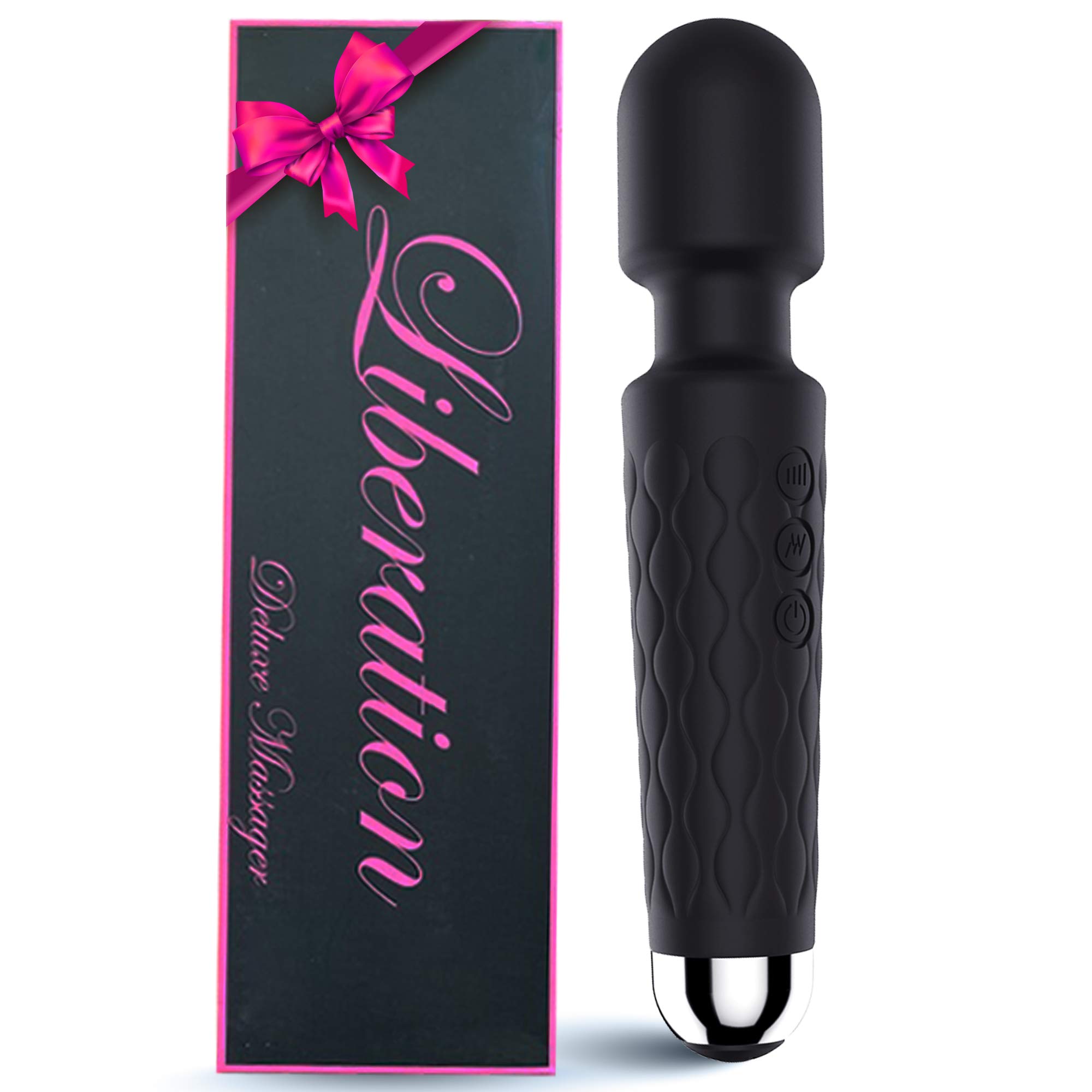 Wand Massager Wireless Handheld Personal Body Massager with 8 Powerful Vibrating Speeds and 20 Modes Cordless Magic Electric Massage Waterproof Portable Rechargeable, Gift (Black)