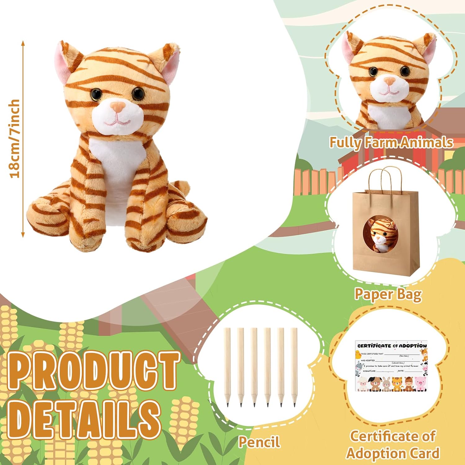Blueweenly Adopt a Farm Animal Party Favor Kit for Kids, 12 Plush Farm Animals with Adoption Certificates, Gift Bags & Pens, Birthday Party Favors for Classroom, School, Church, Sunday School, VBS