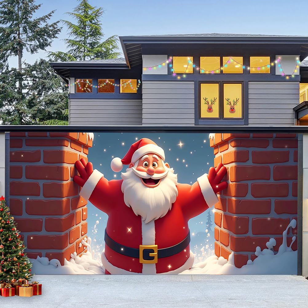Zfflyh Wall Santa Claus C Christmas Garage Door Banner Cover Christmas Decorations Santa Claus Cover Garage Door Murals Large Xmas Backdrop Decoration For Indoor Outdoor,,8 * 7Ft