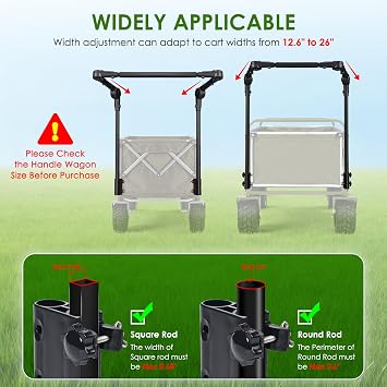 Adjustable Wagon Push Handle Attachment - Foldable Universal Push Pull Handle for Round/Square Frame Camping Wagons, Strollers, Beach Carts & Canopy Attachments with Stainless Steel Connectors
