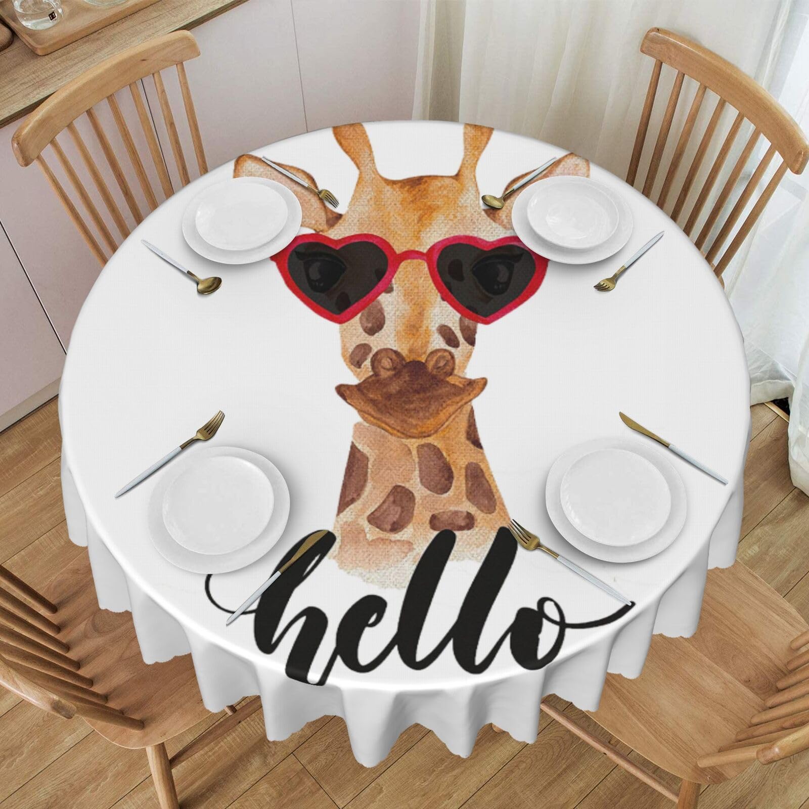Nappe ronde girafe 150 cm en polyester imperméable pour table
