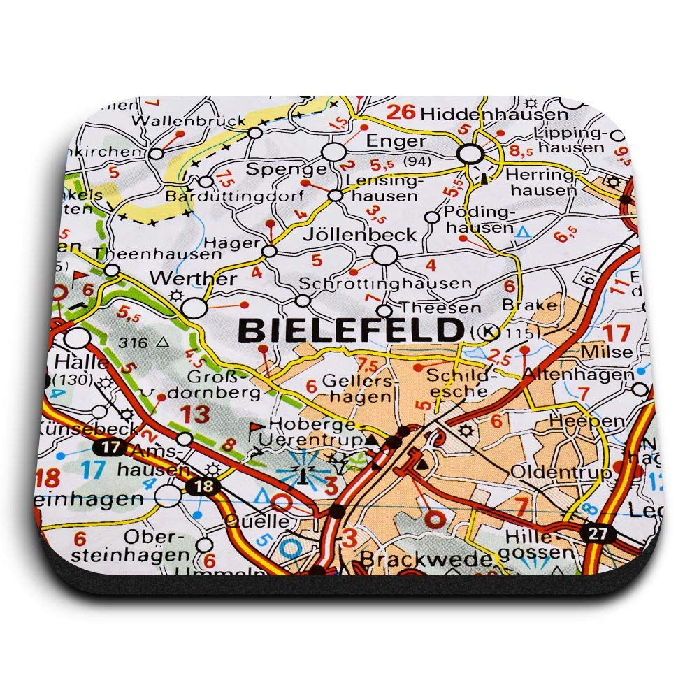 Destination Vinyl Ltd Multicolor 1 X Square Mdf Fridge Magnet - Bielefeld City Germany German Travel Map 44279
